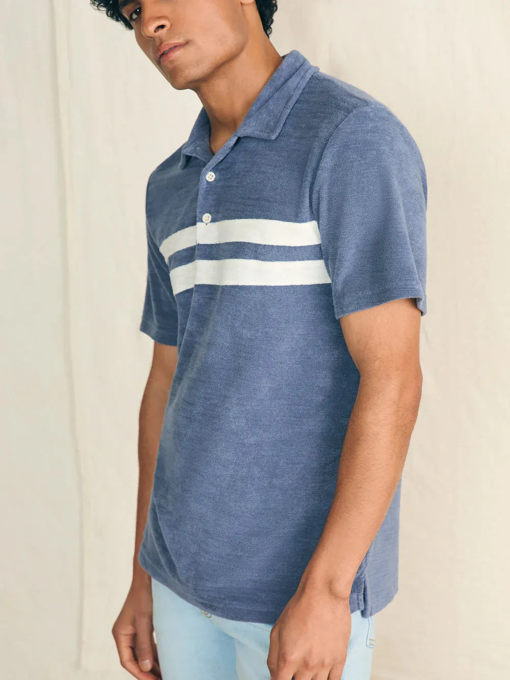 Cabana Towel Terry Shirt Stripe Polo - Stormy Sky