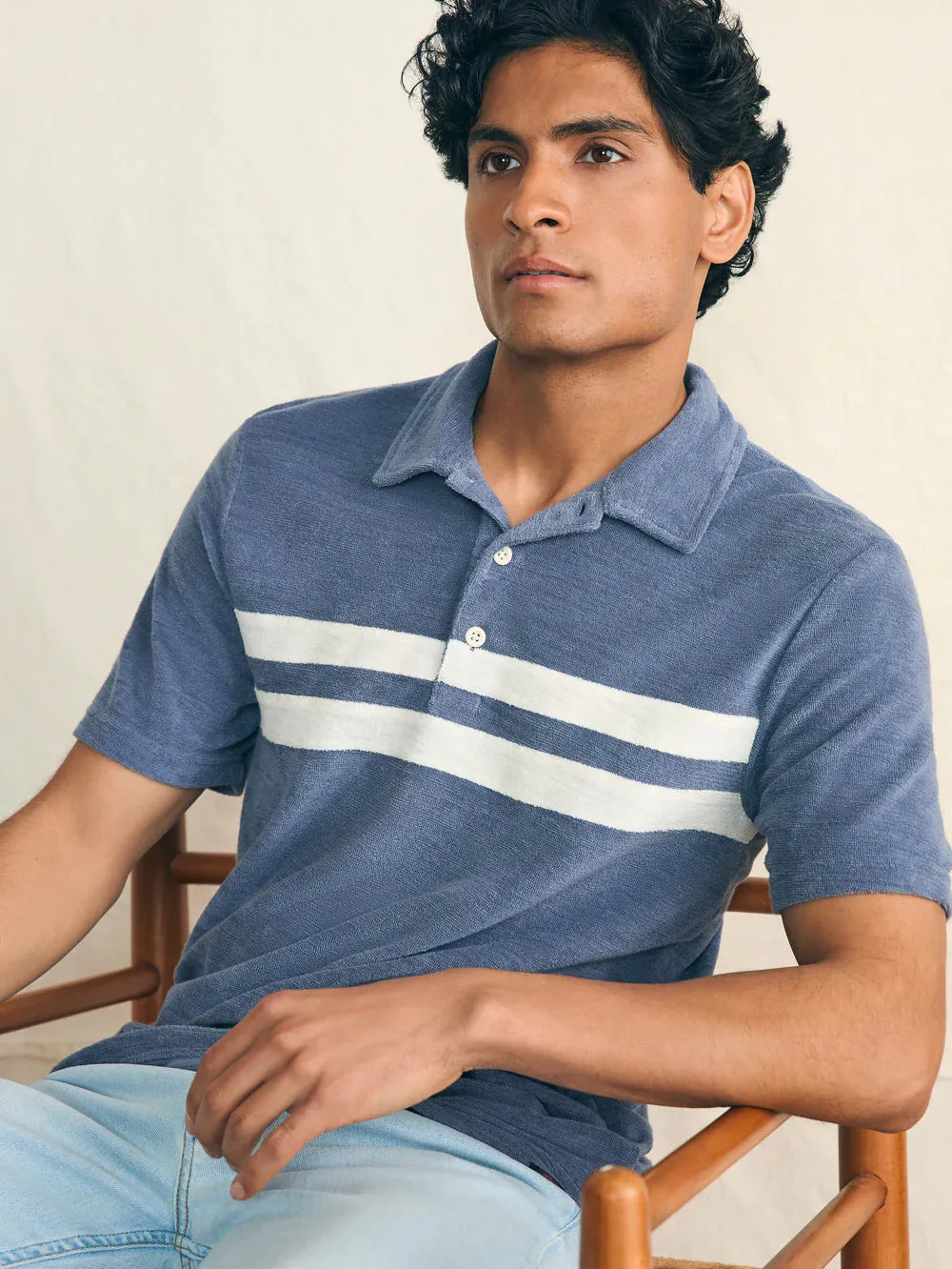 Cabana Towel Terry Shirt Stripe Polo - Stormy Sky