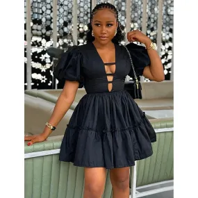 Casual Lantern Sleeve Short Dress.