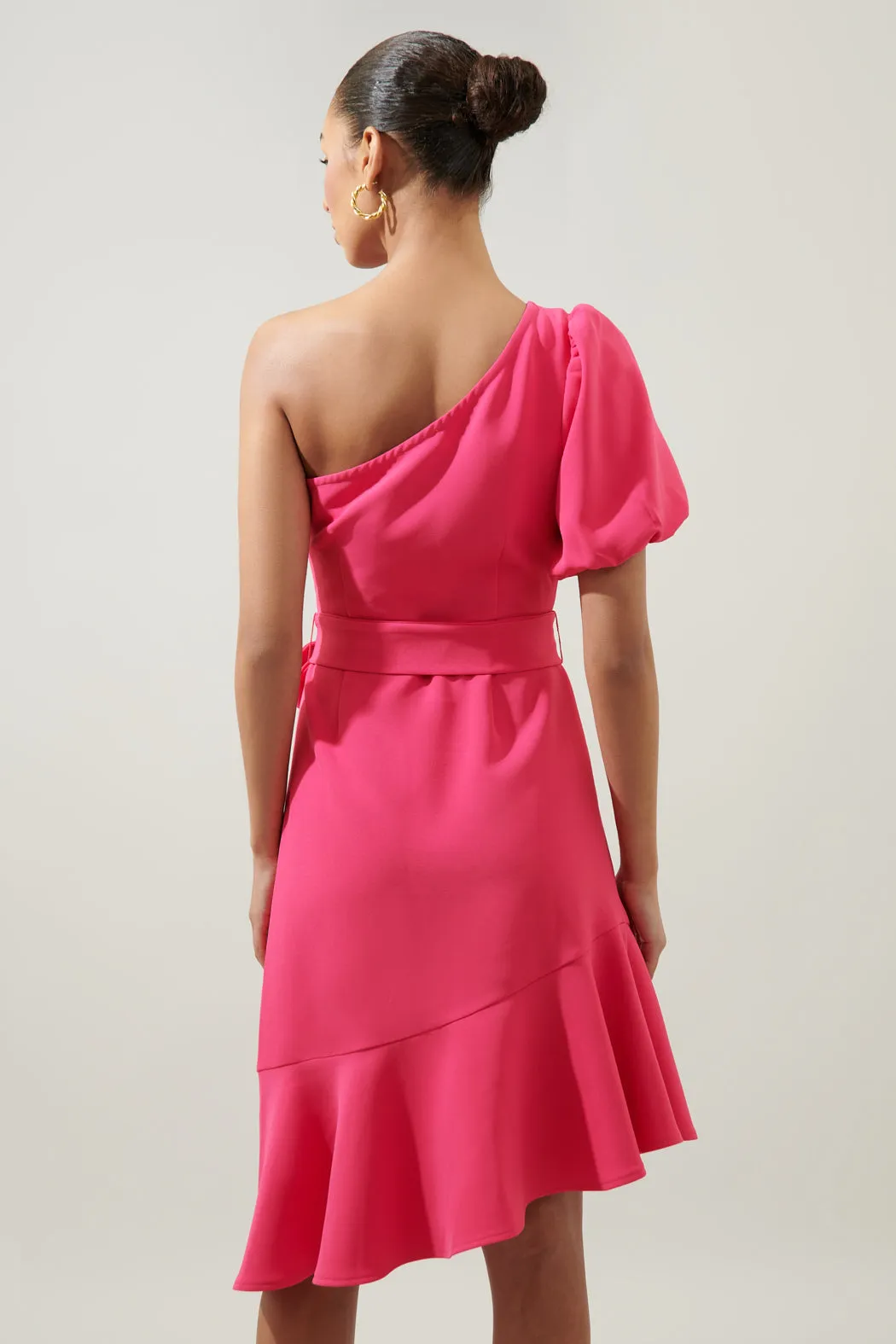 Chelsea Marjorie One Sleeve Tie Waist Midi Dress