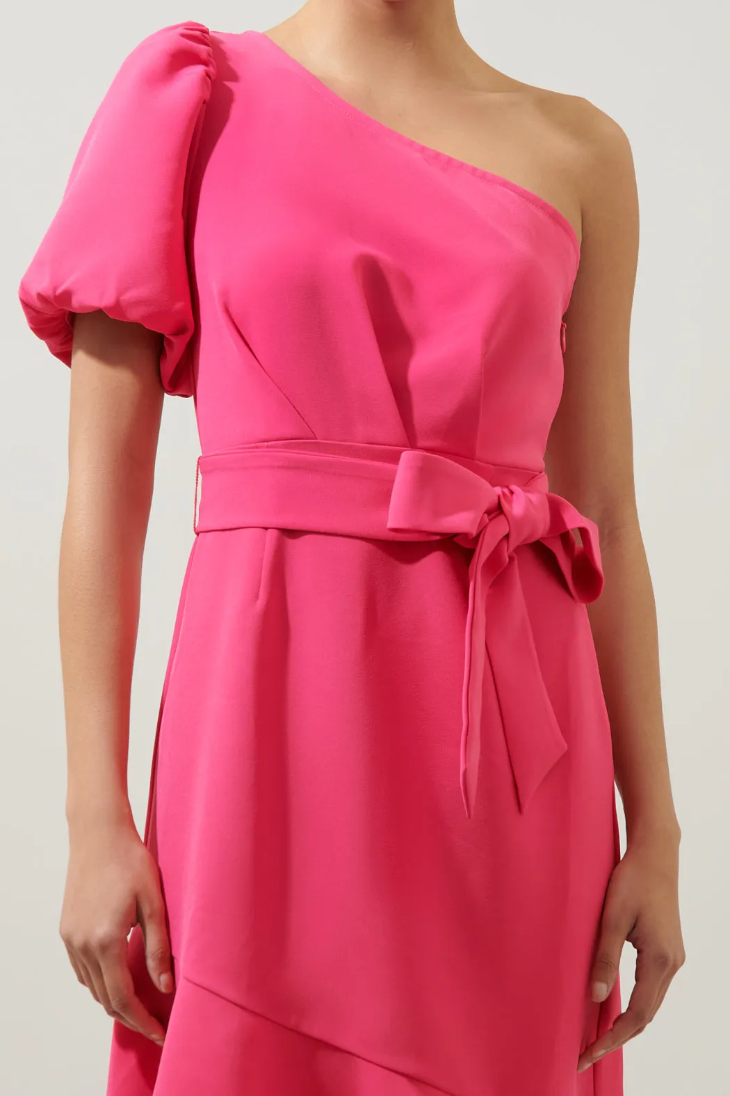 Chelsea Marjorie One Sleeve Tie Waist Midi Dress