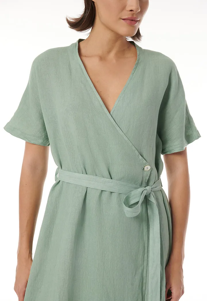 Choice Asymmetrical Front Dress With Shell Button Blue