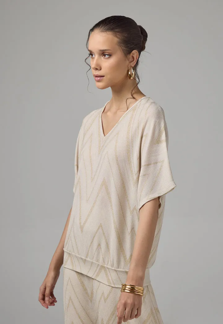 Choice Short Dolman Sleeves Lurex Blouse Sand
