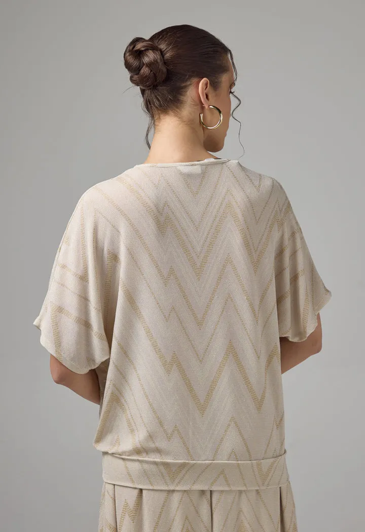 Choice Short Dolman Sleeves Lurex Blouse Sand