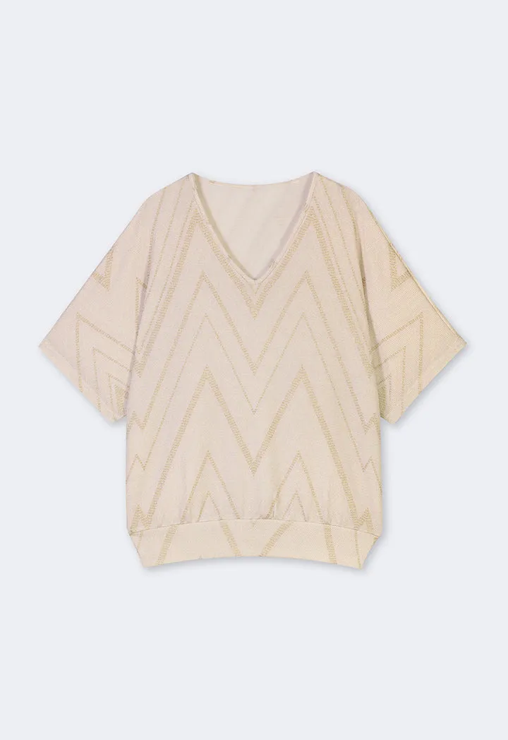 Choice Short Dolman Sleeves Lurex Blouse Sand