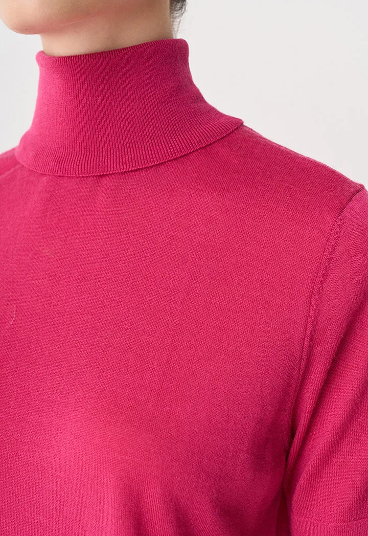 Choice Solid Knitted Short Sleeve Blouse Fuchsia