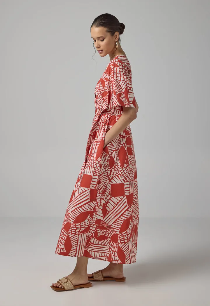 Choice V-Neck Short Sleeves Printed Dress Orange