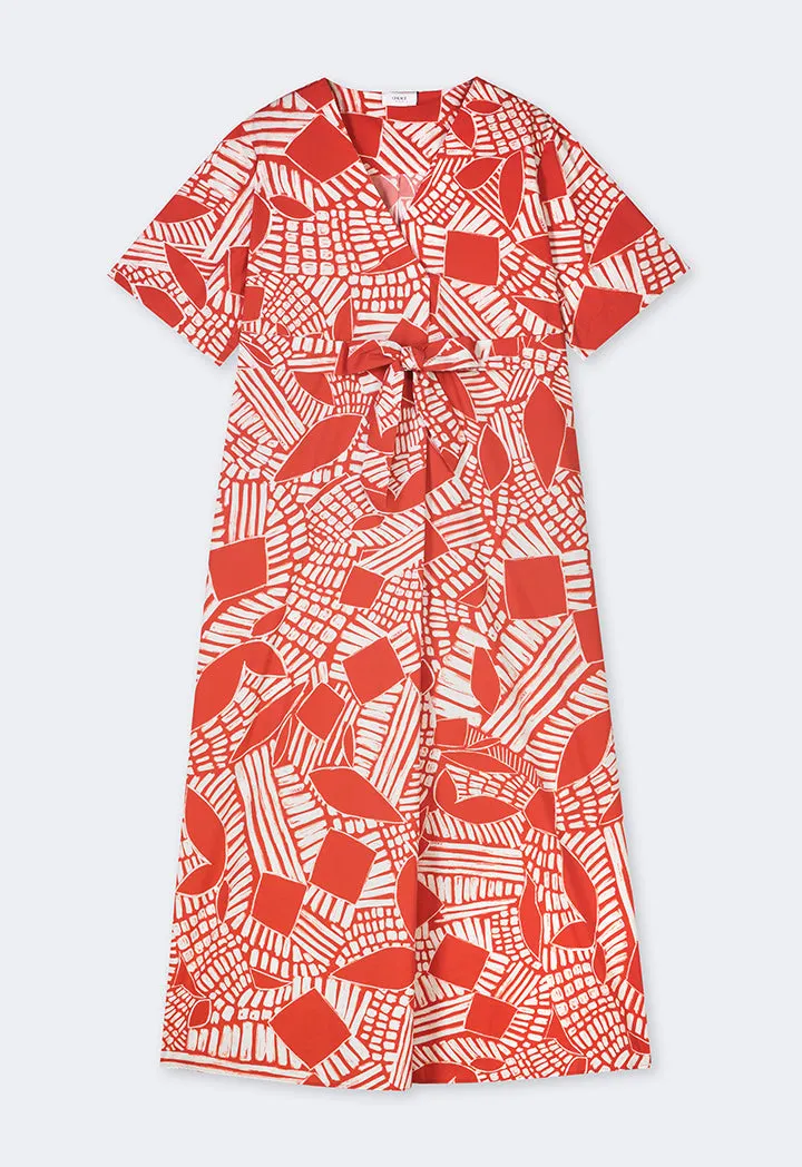 Choice V-Neck Short Sleeves Printed Dress Orange