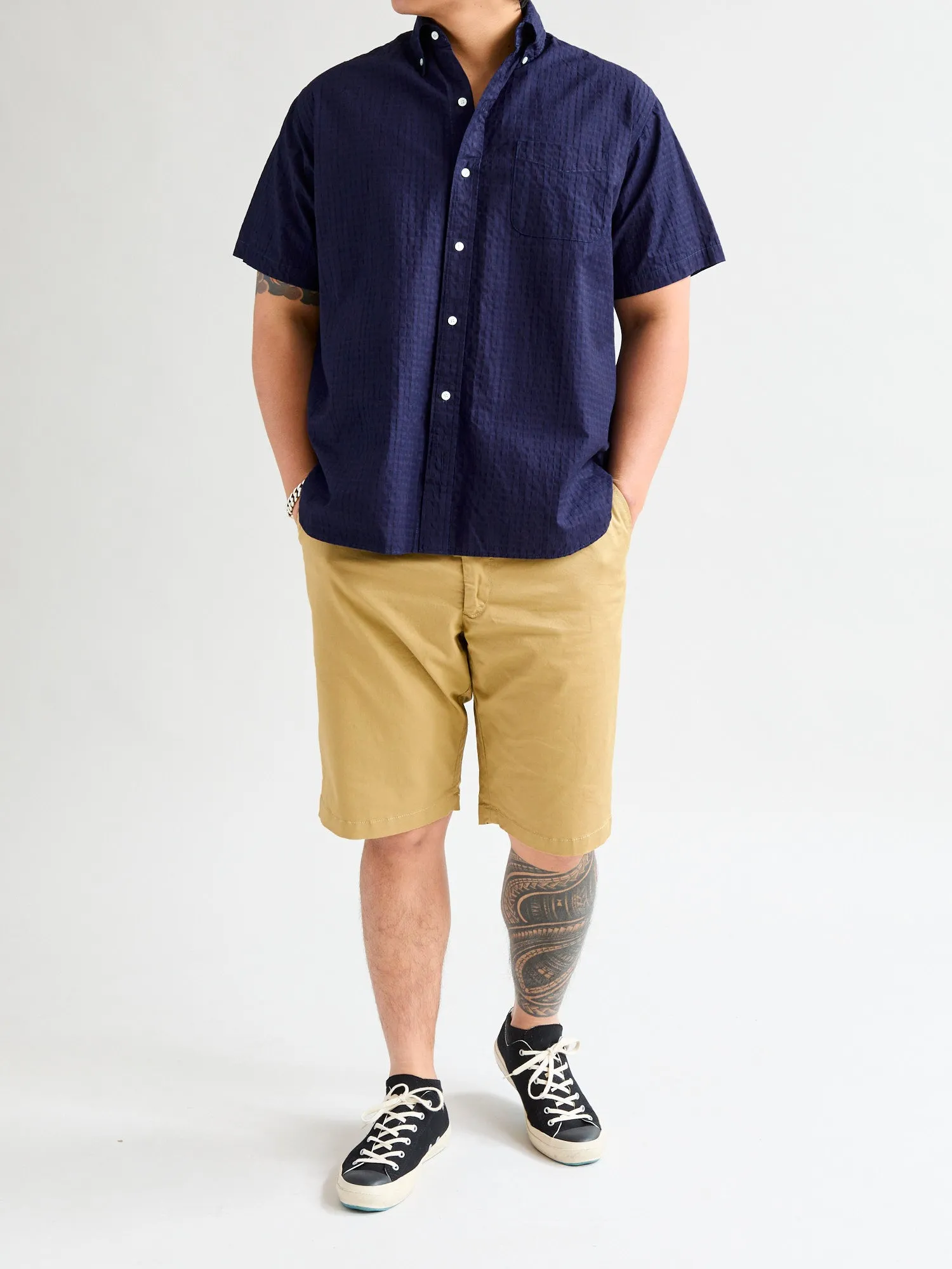 Classic Fit Short Sleeve Button-Down Shirt in Indigo Fade