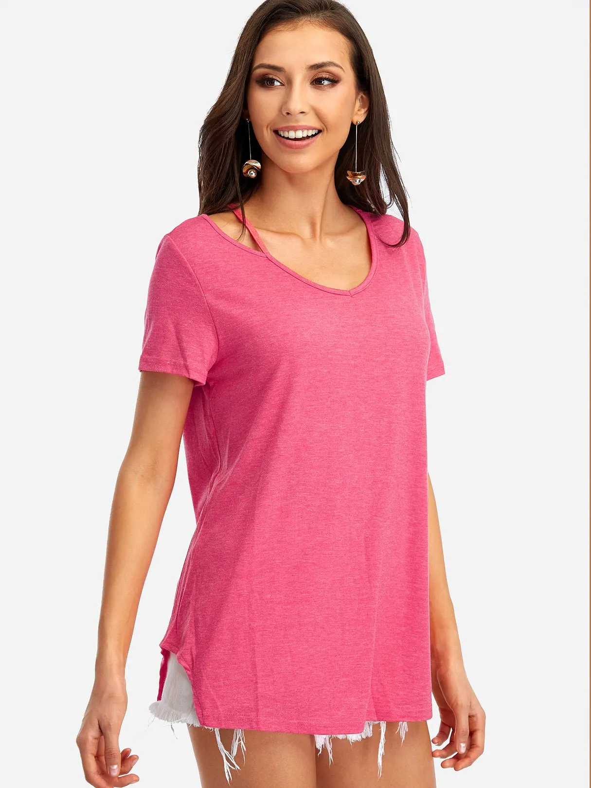 Custom V-Neck Asymmetrical Short Sleeve T-Shirts