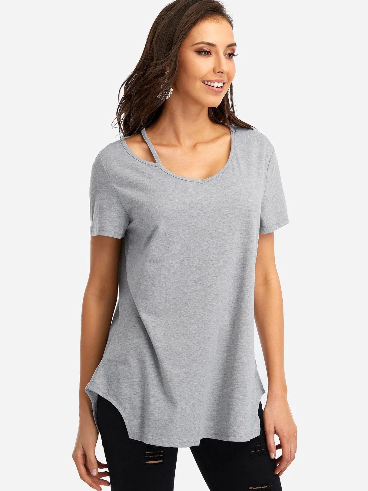 Custom V-Neck Asymmetrical Short Sleeve T-Shirts