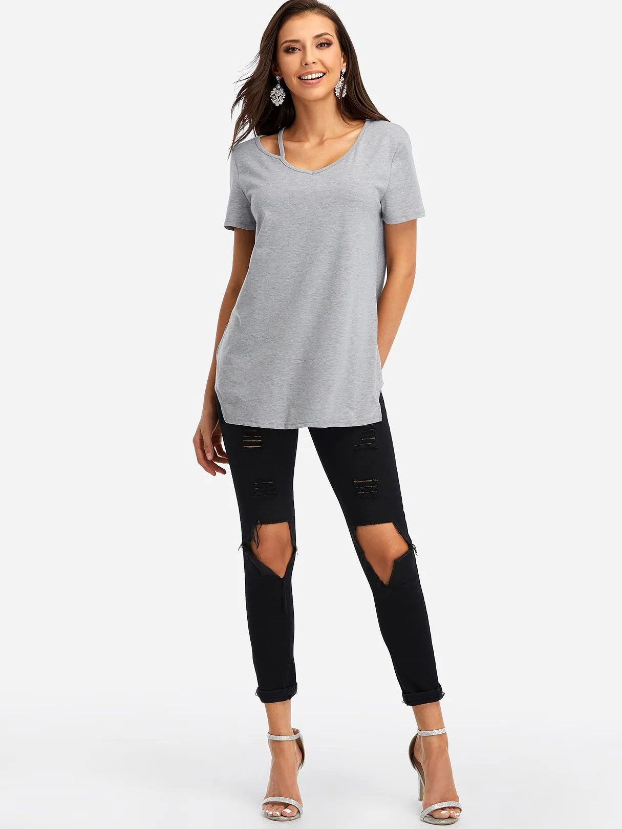 Custom V-Neck Asymmetrical Short Sleeve T-Shirts