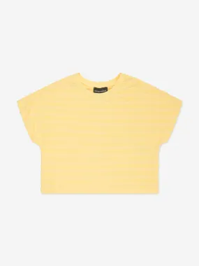 Emporio Armani Girls Striped Logo T-Shirt in Yellow