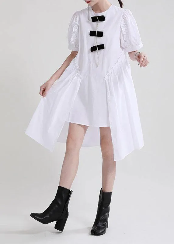 Fine Blue Puff Sleeve Asymmetrical Design Summer Vacation Dress Short Sleeve