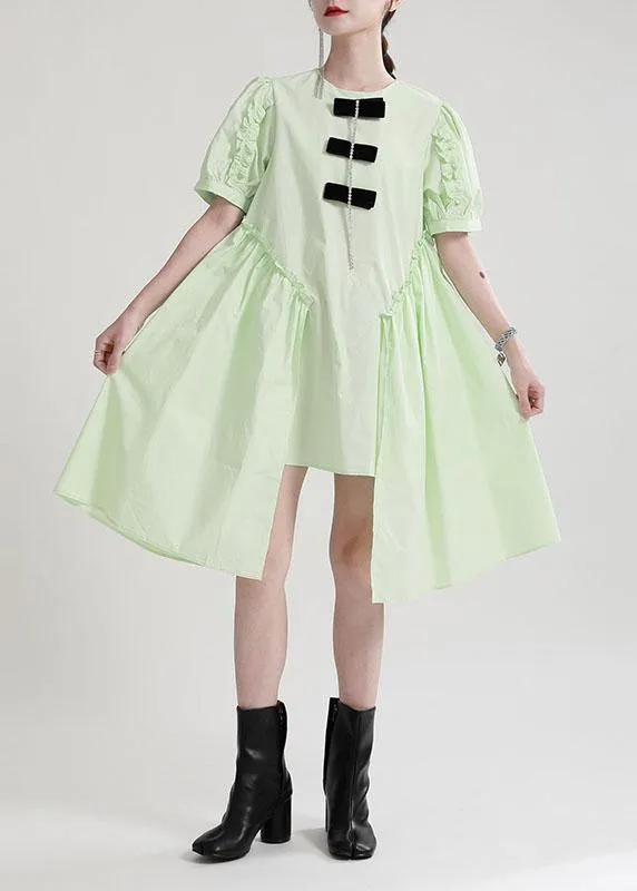 Fine Blue Puff Sleeve Asymmetrical Design Summer Vacation Dress Short Sleeve