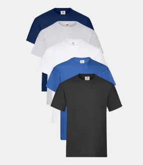 Fruit of the Loom Men's Orginal Short Sleeve T-Shirt Pack of 5 Black/White/Deep Navy/Heather Grey/Royal