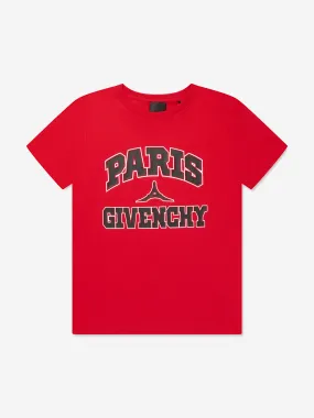 Givenchy Boys Paris Logo Print T-Shirt in Red