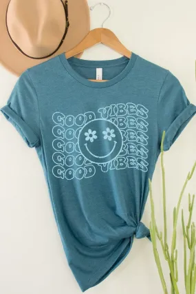 Good Vibes Flower Eyes Smiley Summer Graphic Tee