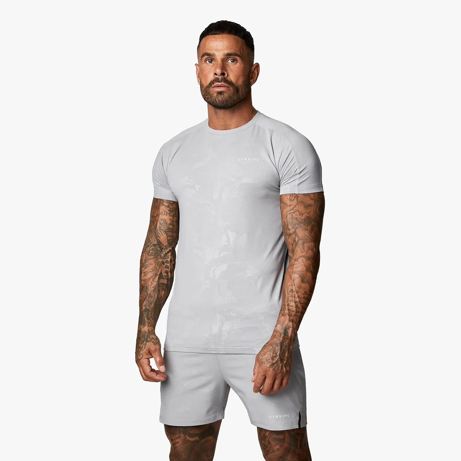 Gym King Debossed Camo SS Tee - Cloudy Grey