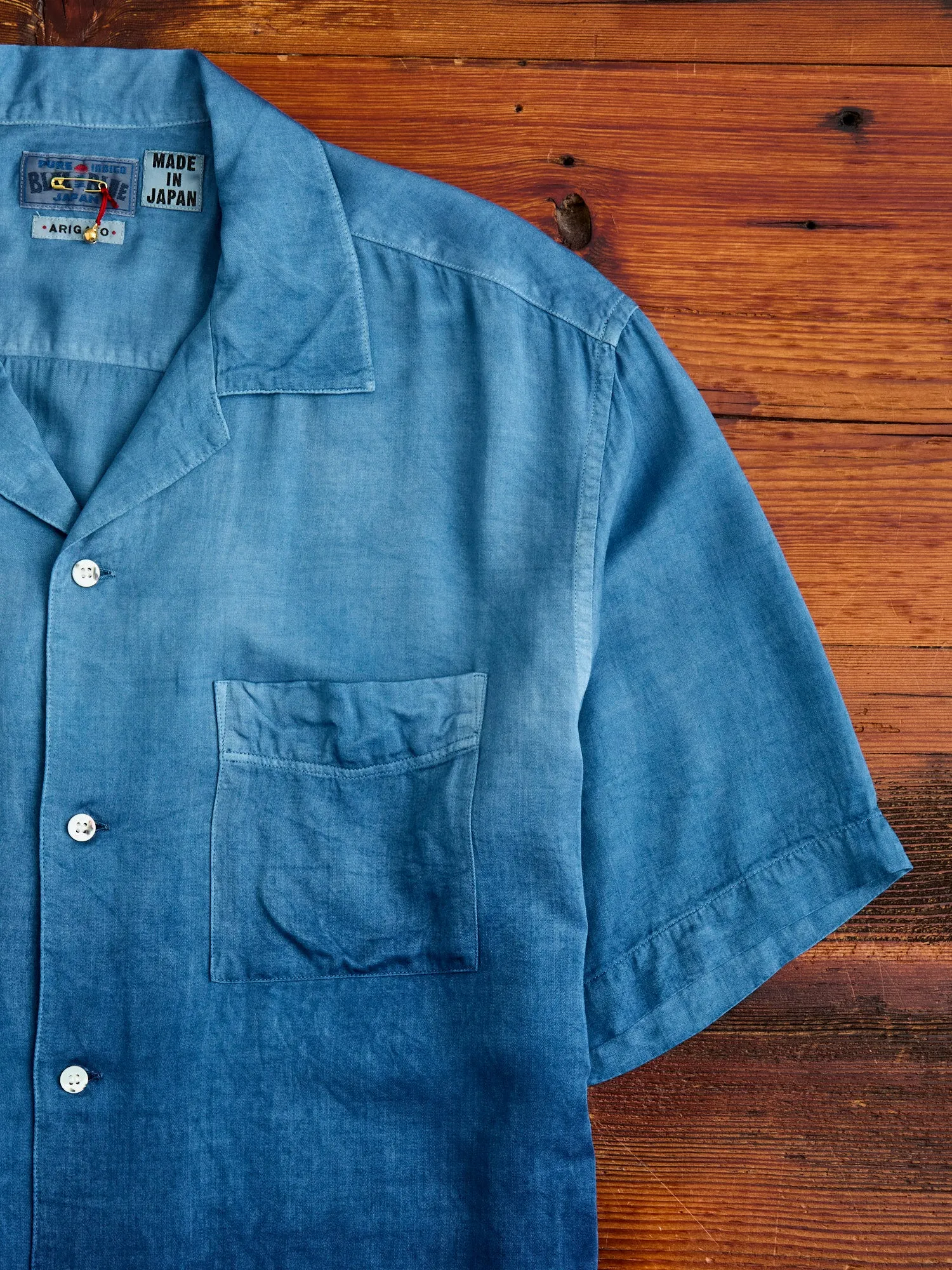 Hand-Dyed Short Sleeve Shirt in Indigo Gradient
