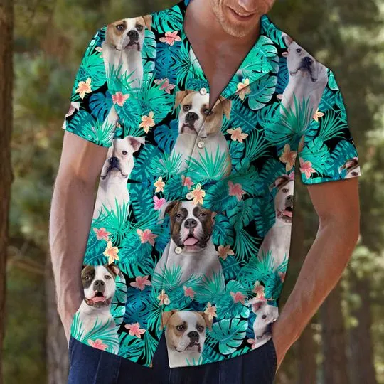 Hawaii Shirt – American Bulldog Dog Tropical Hawaiian Shirt - Button Down Short Sleeve Shirts For Men Women