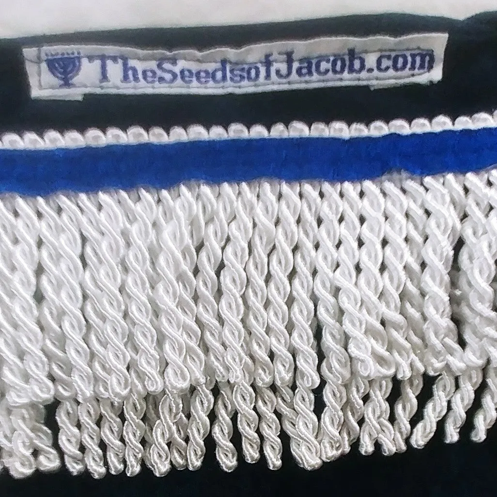 Hebrew Israelite Embroidered Tie-dye Dashiki w/ White Fringes (Blue)
