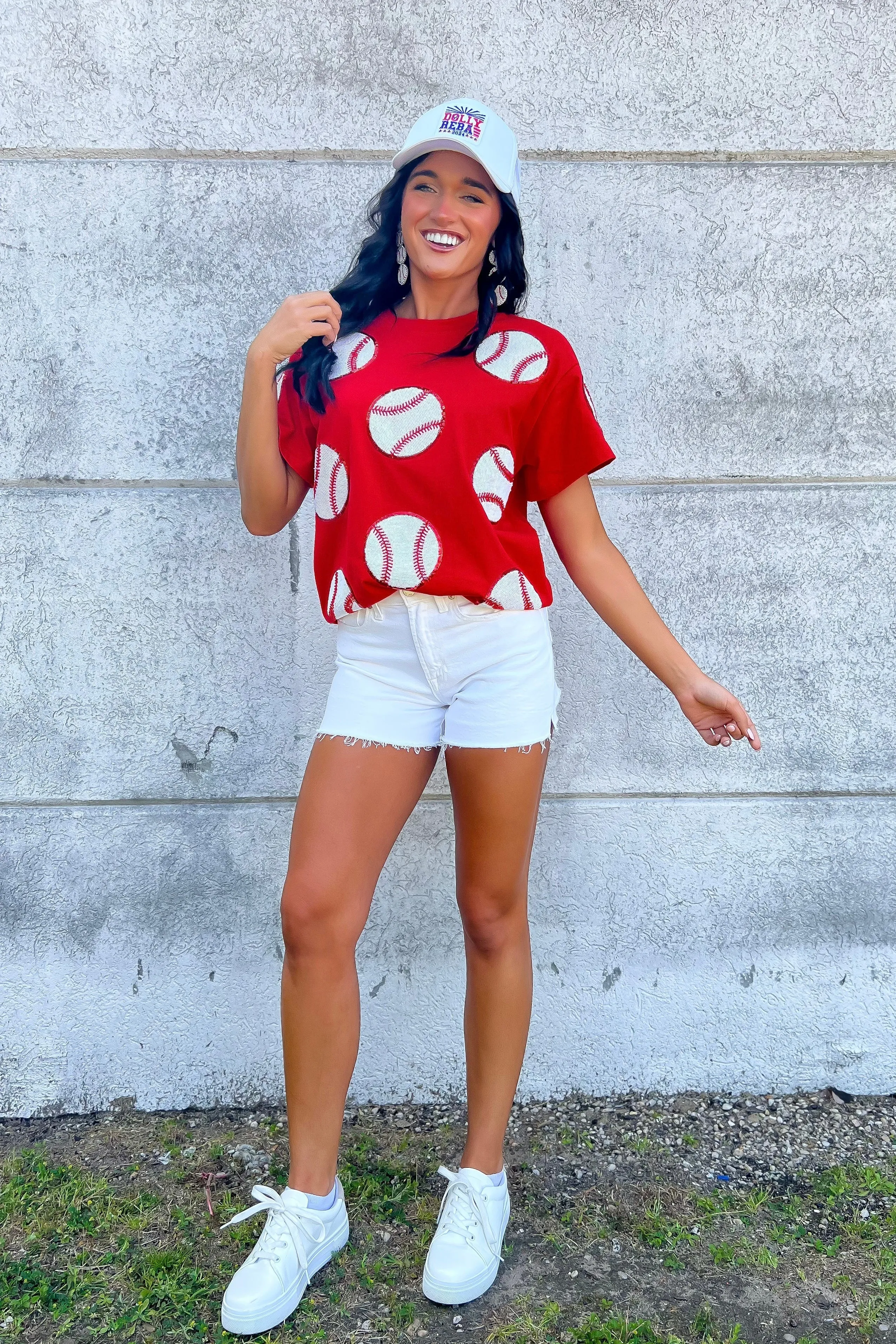 Home Run Hitter Red Sequin Baseball Tee