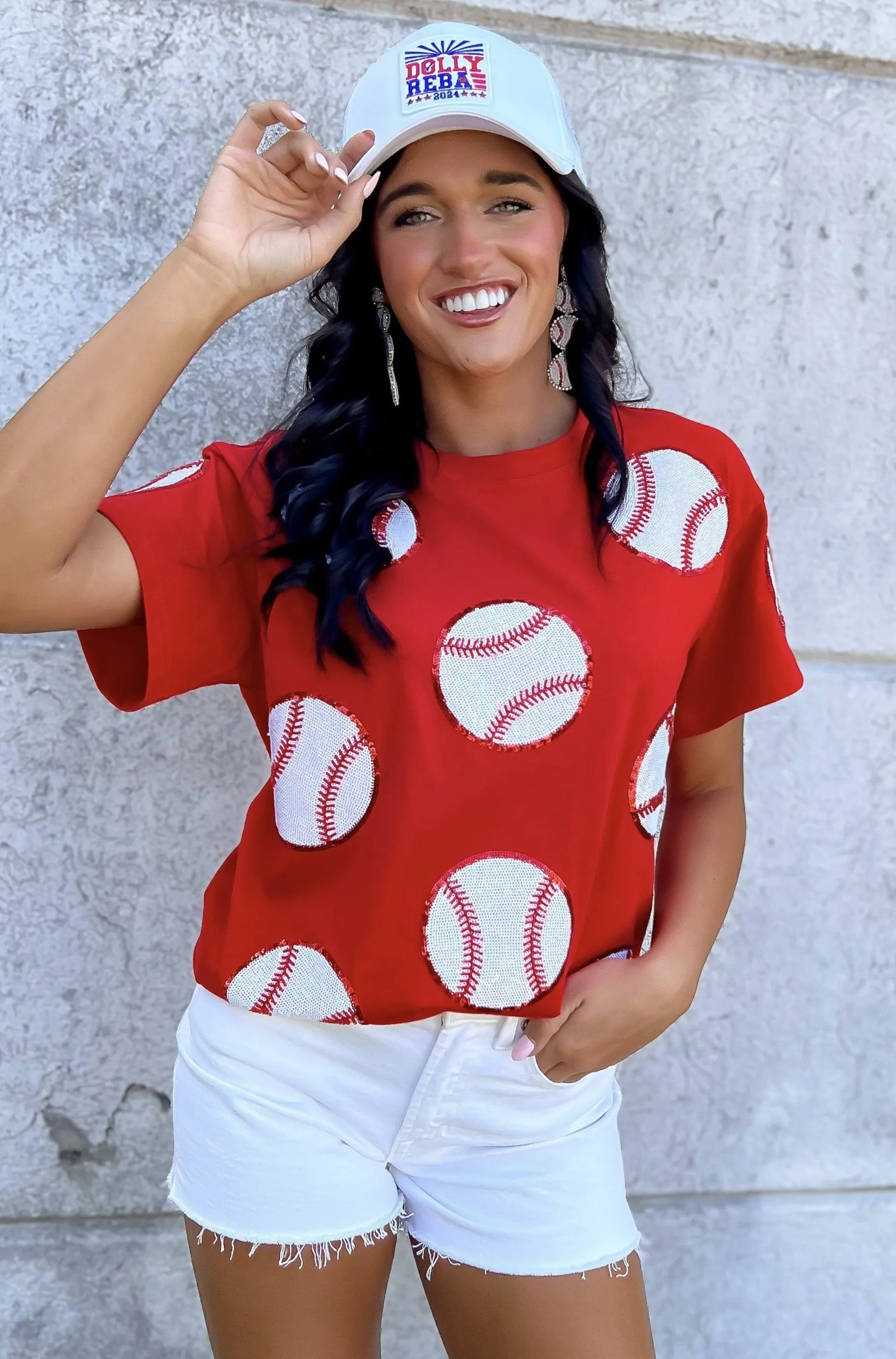 Home Run Hitter Red Sequin Baseball Tee