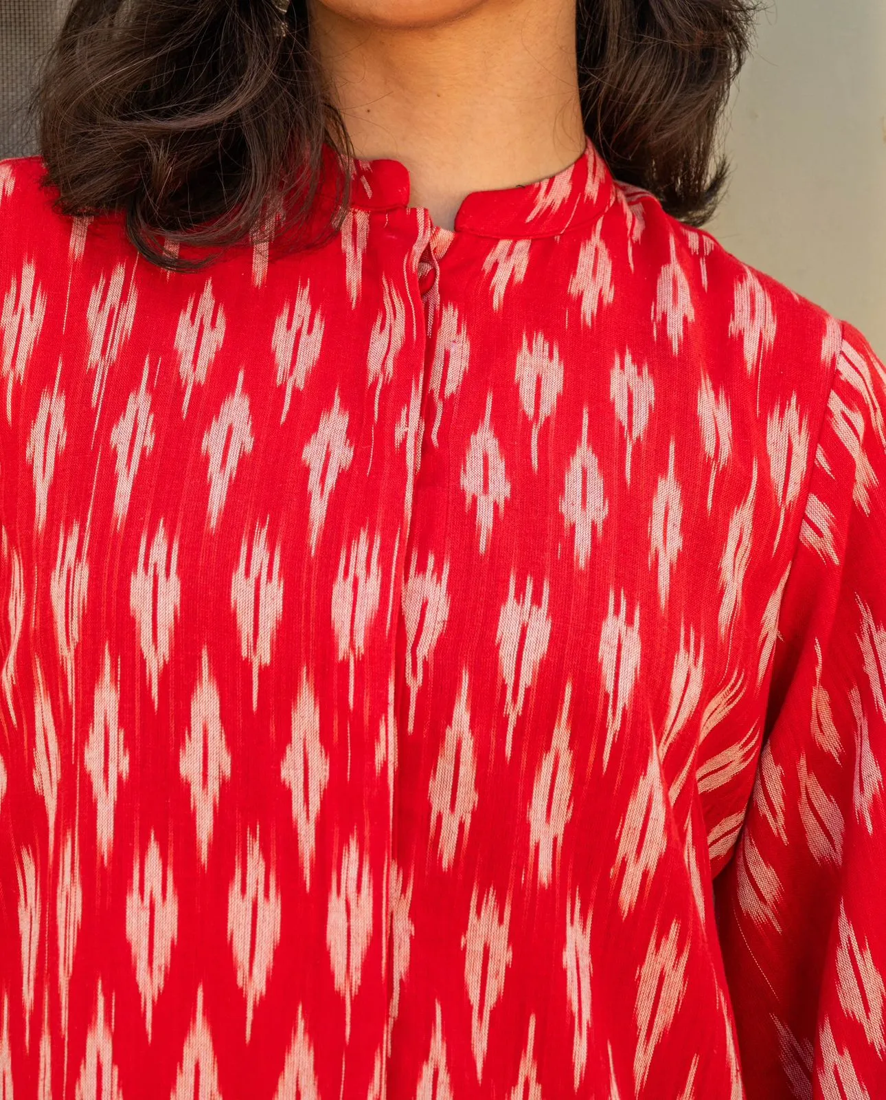 Ikkat Assymetric Sleeve Top