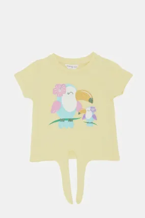 Infant Girls Yellow Front Tie Casual T-Shirt