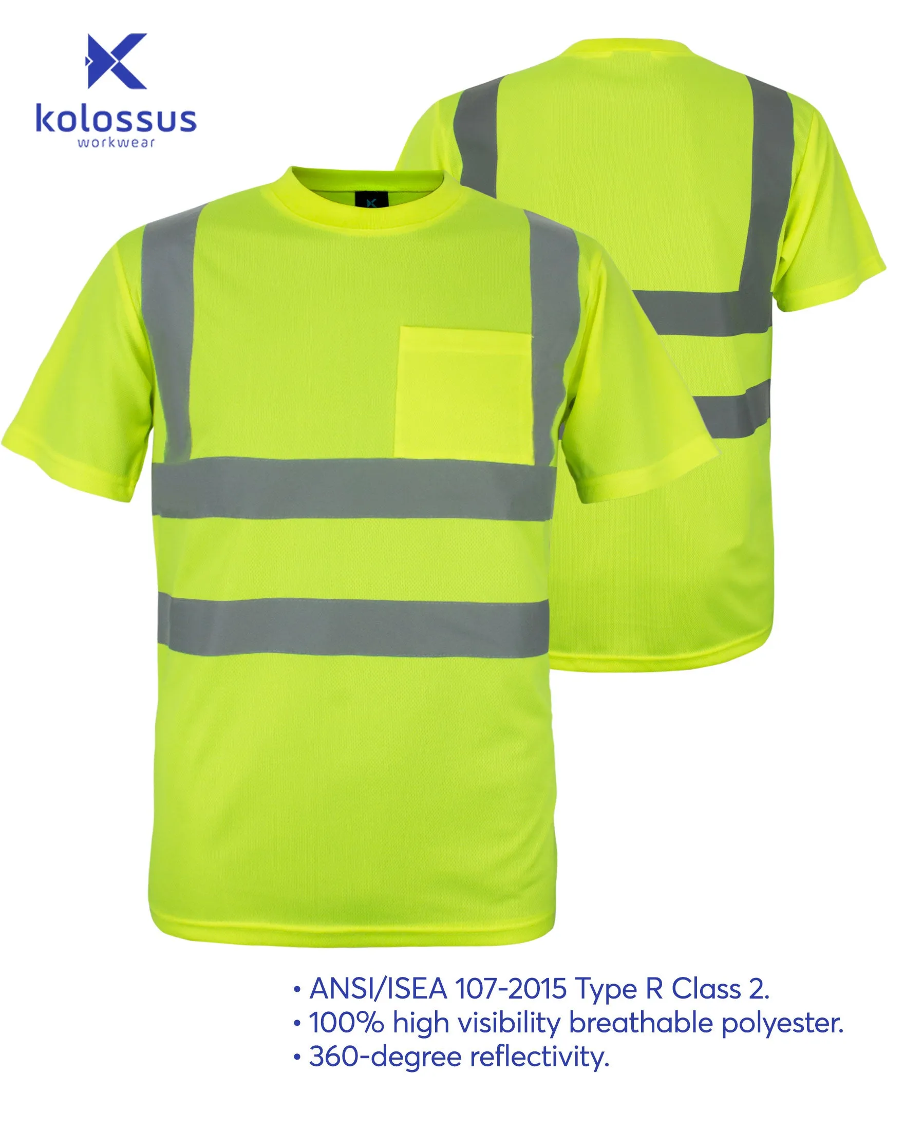 Kolossus AirFlex ANSI Class 2 High Visibility Short Sleeve Safety Shirt Yellow