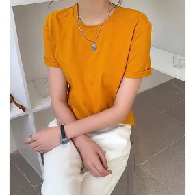Korean Minimalist Basic Slim Look Round-Neck Short Sleeve T-Shirt Tops Women T-Shirt