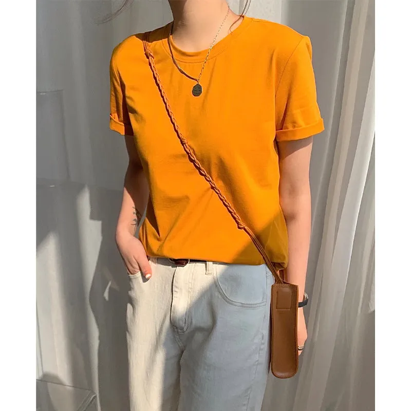 Korean Minimalist Basic Slim Look Round-Neck Short Sleeve T-Shirt Tops Women T-Shirt