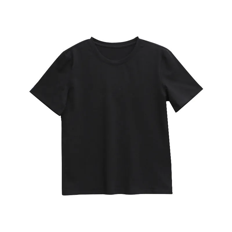 Korean Minimalist Basic Slim Look Round-Neck Short Sleeve T-Shirt Tops Women T-Shirt