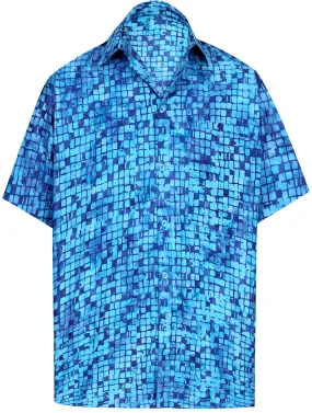 LA LEELA Men's Wear Summer Everyday Essentials Holiday Casual  Shirt 100% NATURAL COTTON  Hand Printed Blue Hawaiian Aloha shirt