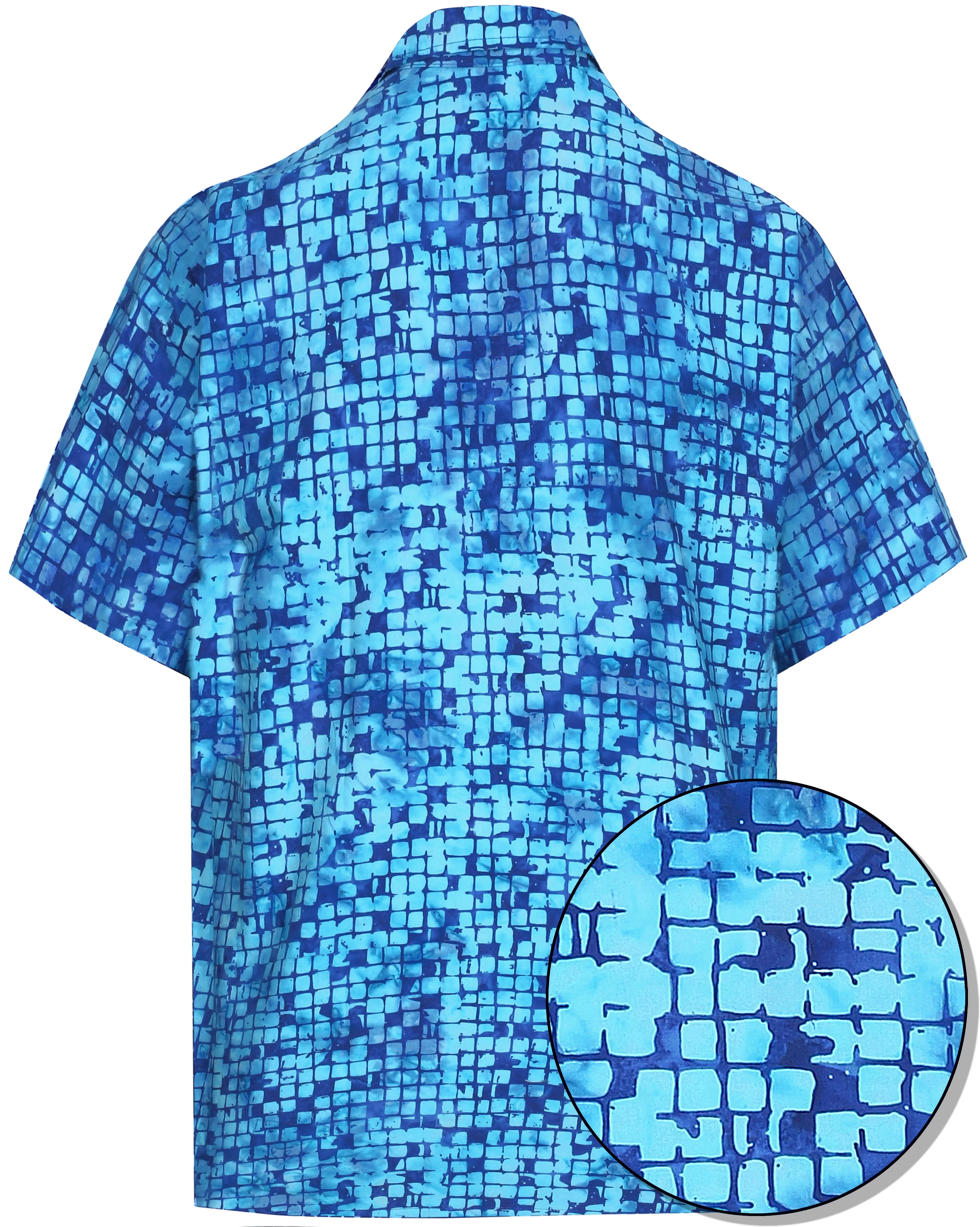 LA LEELA Men's Wear Summer Everyday Essentials Holiday Casual  Shirt 100% NATURAL COTTON  Hand Printed Blue Hawaiian Aloha shirt