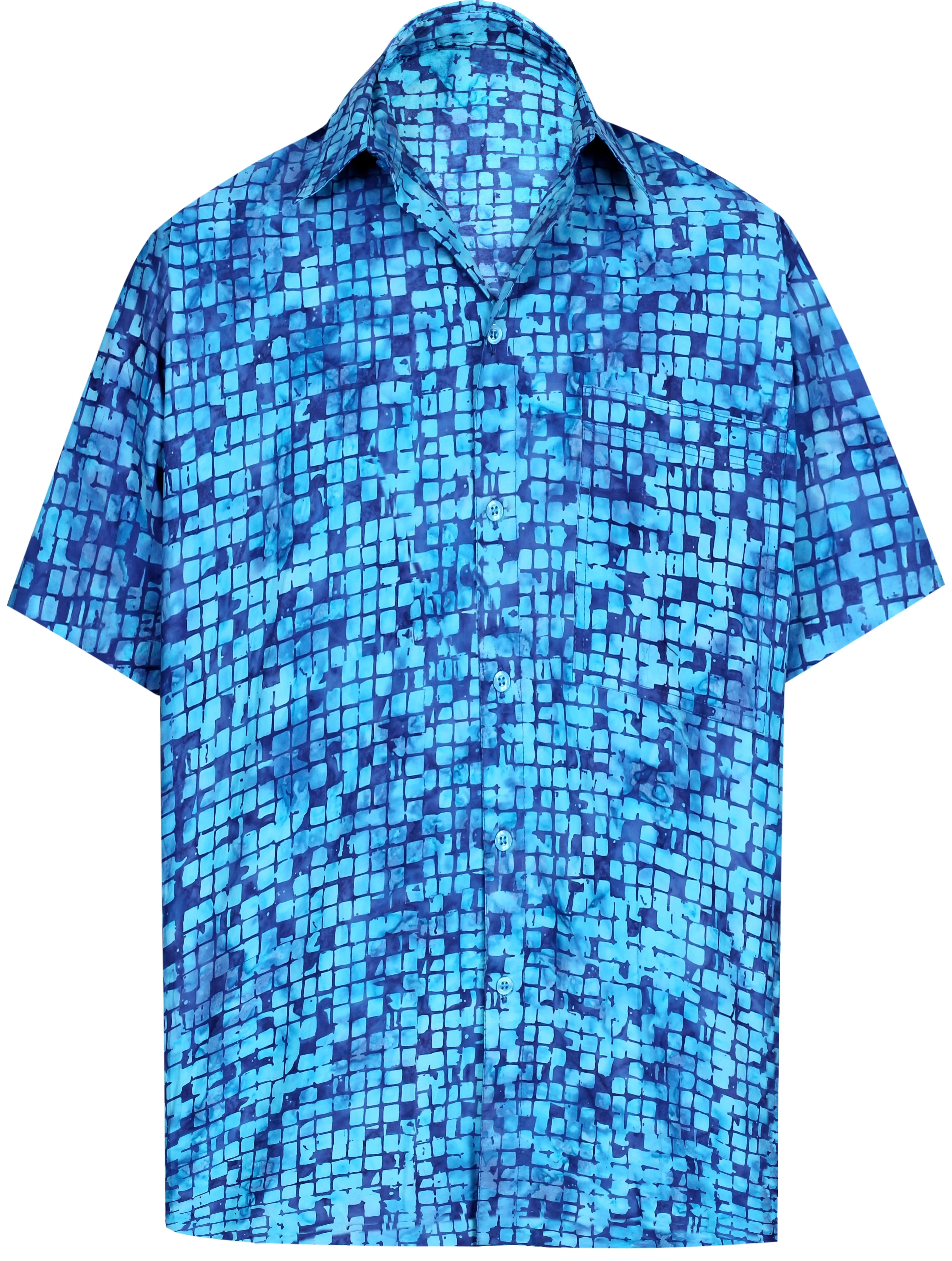 LA LEELA Men's Wear Summer Everyday Essentials Holiday Casual  Shirt 100% NATURAL COTTON  Hand Printed Blue Hawaiian Aloha shirt