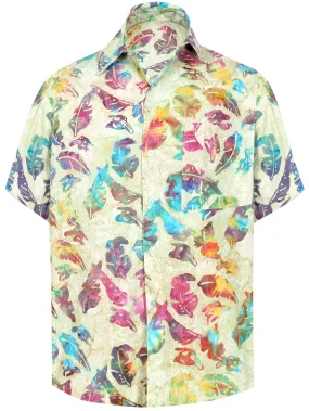 LA LEELA Men's Wear Summer Everyday Essentials Holiday Casual  Shirt 100% NATURAL COTTON  Hand Printed Off-white Hawaiian shirt