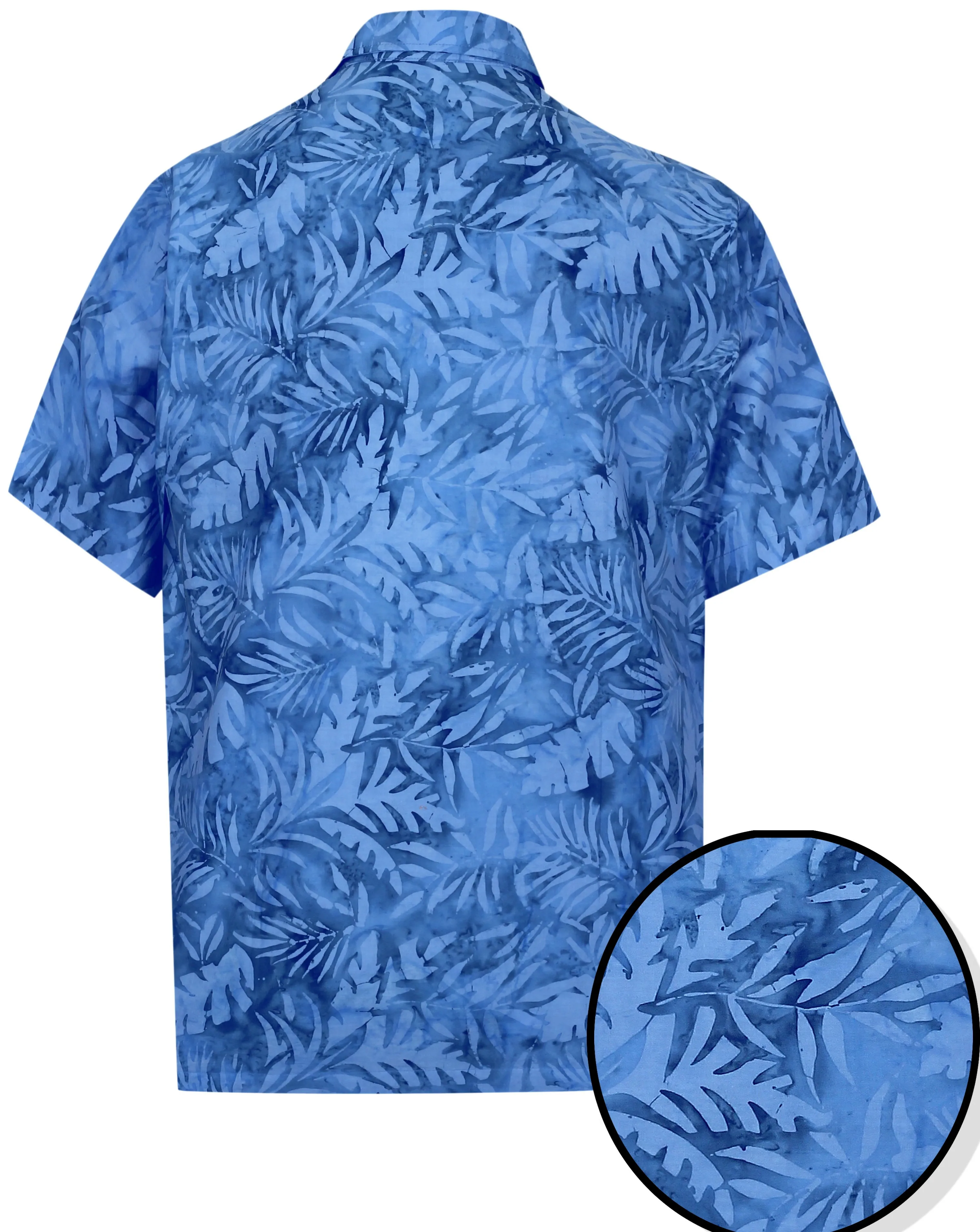 LA LEELA Men's Wear Summer Everyday Essentials Holiday Casual  Shirt 100% NATURAL COTTON  Palm Leaf Printed Blue Hawaiian shirt Blue