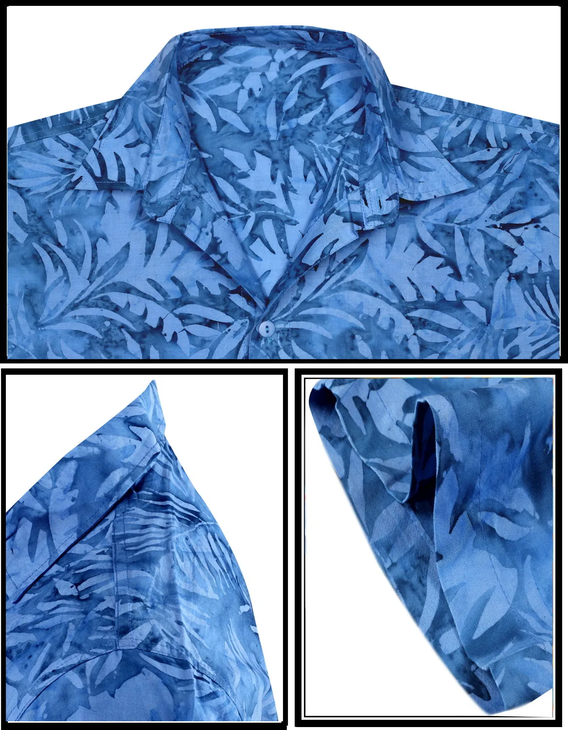 LA LEELA Men's Wear Summer Everyday Essentials Holiday Casual  Shirt 100% NATURAL COTTON  Palm Leaf Printed Blue Hawaiian shirt Blue