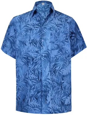 LA LEELA Men's Wear Summer Everyday Essentials Holiday Casual  Shirt 100% NATURAL COTTON  Palm Leaf Printed Blue Hawaiian shirt Blue