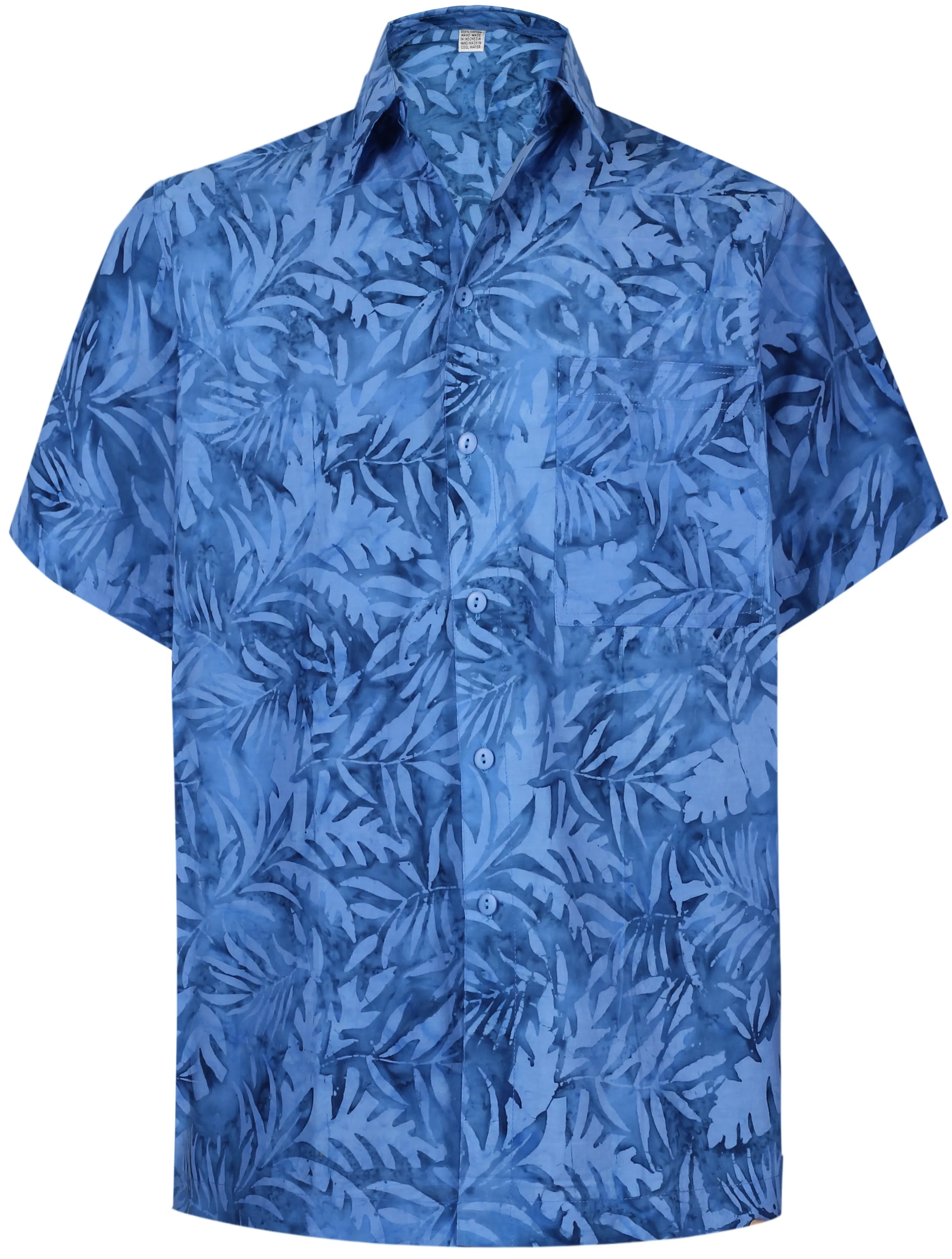 LA LEELA Men's Wear Summer Everyday Essentials Holiday Casual  Shirt 100% NATURAL COTTON  Palm Leaf Printed Blue Hawaiian shirt Blue
