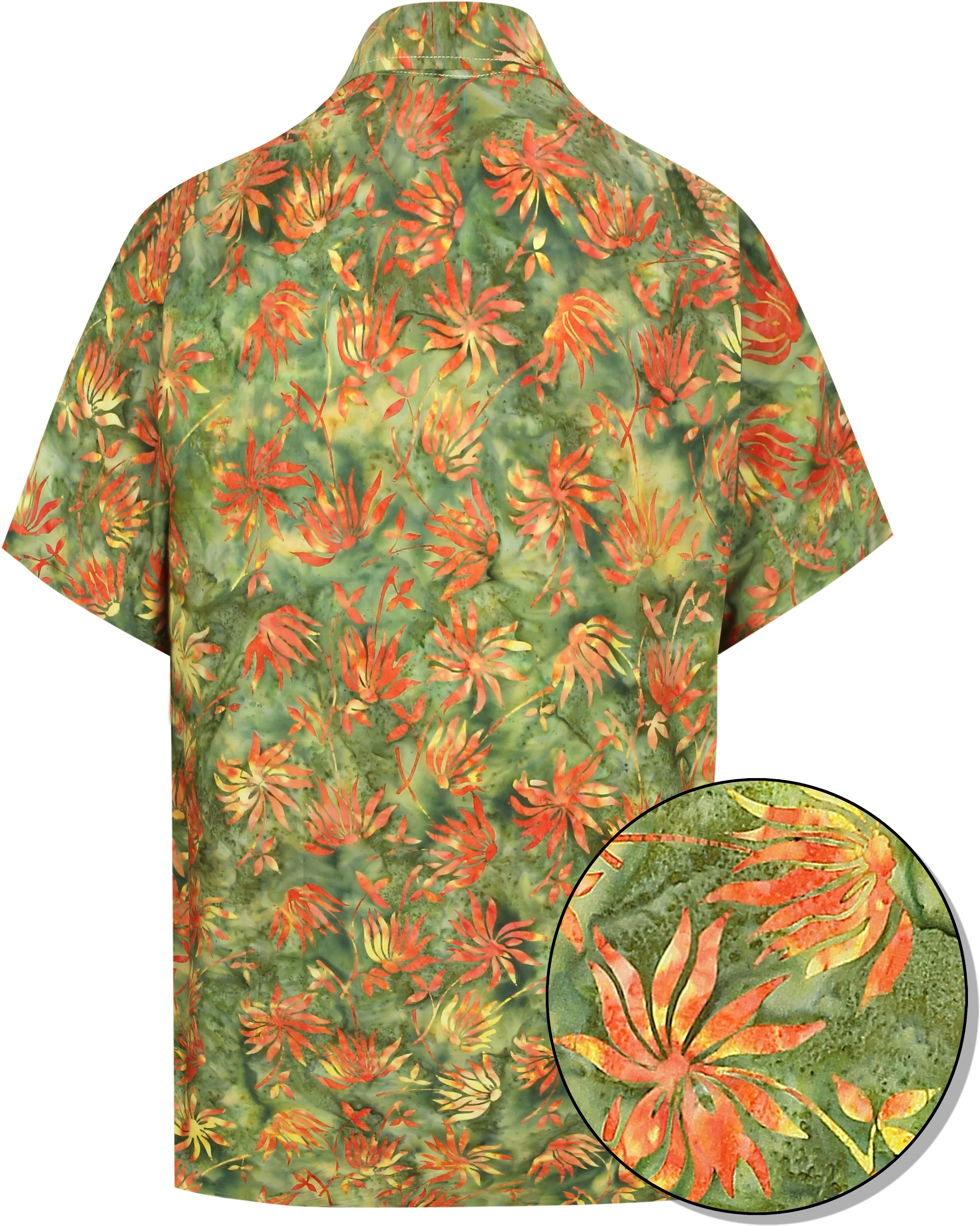LA LEELA Men's Wear Summer Everyday Essentials Tropical Pocket Hawaiian  Casual  Shirt 100% NATURAL COTTON  Printed Green
