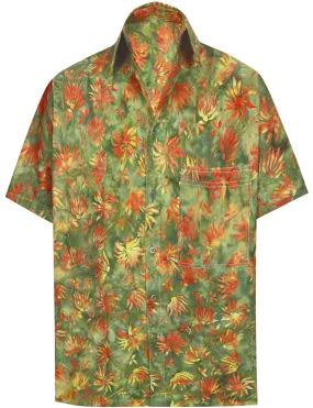 LA LEELA Men's Wear Summer Everyday Essentials Tropical Pocket Hawaiian  Casual  Shirt 100% NATURAL COTTON  Printed Green
