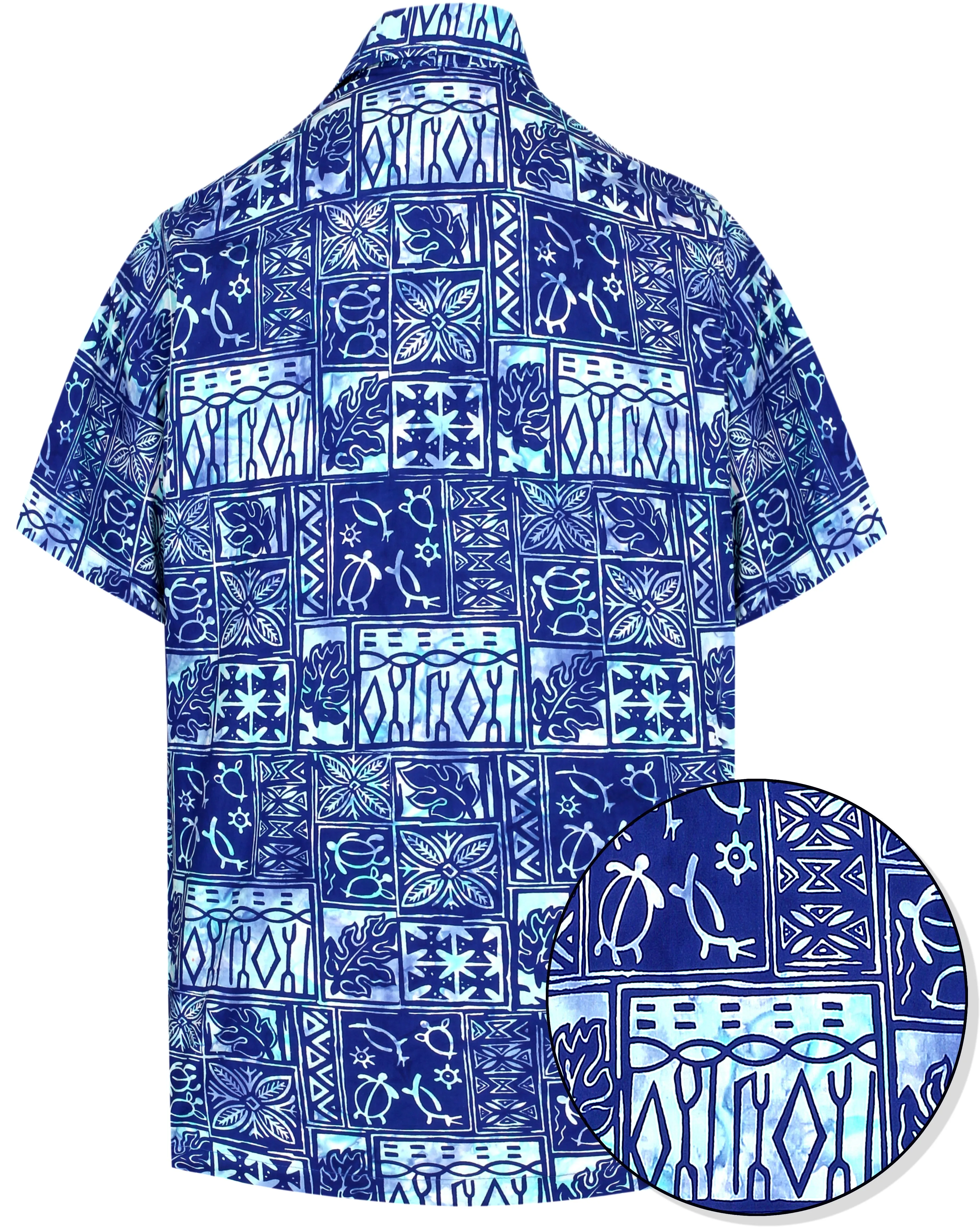 LA LEELA Men's Wear Summer Everyday Essentials Tropical Pocket Hawaiian  Casual  Shirt 100% NATURAL COTTON  Printed Royal Blue