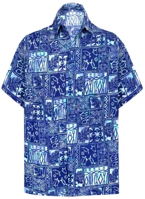 LA LEELA Men's Wear Summer Everyday Essentials Tropical Pocket Hawaiian  Casual  Shirt 100% NATURAL COTTON  Printed Royal Blue