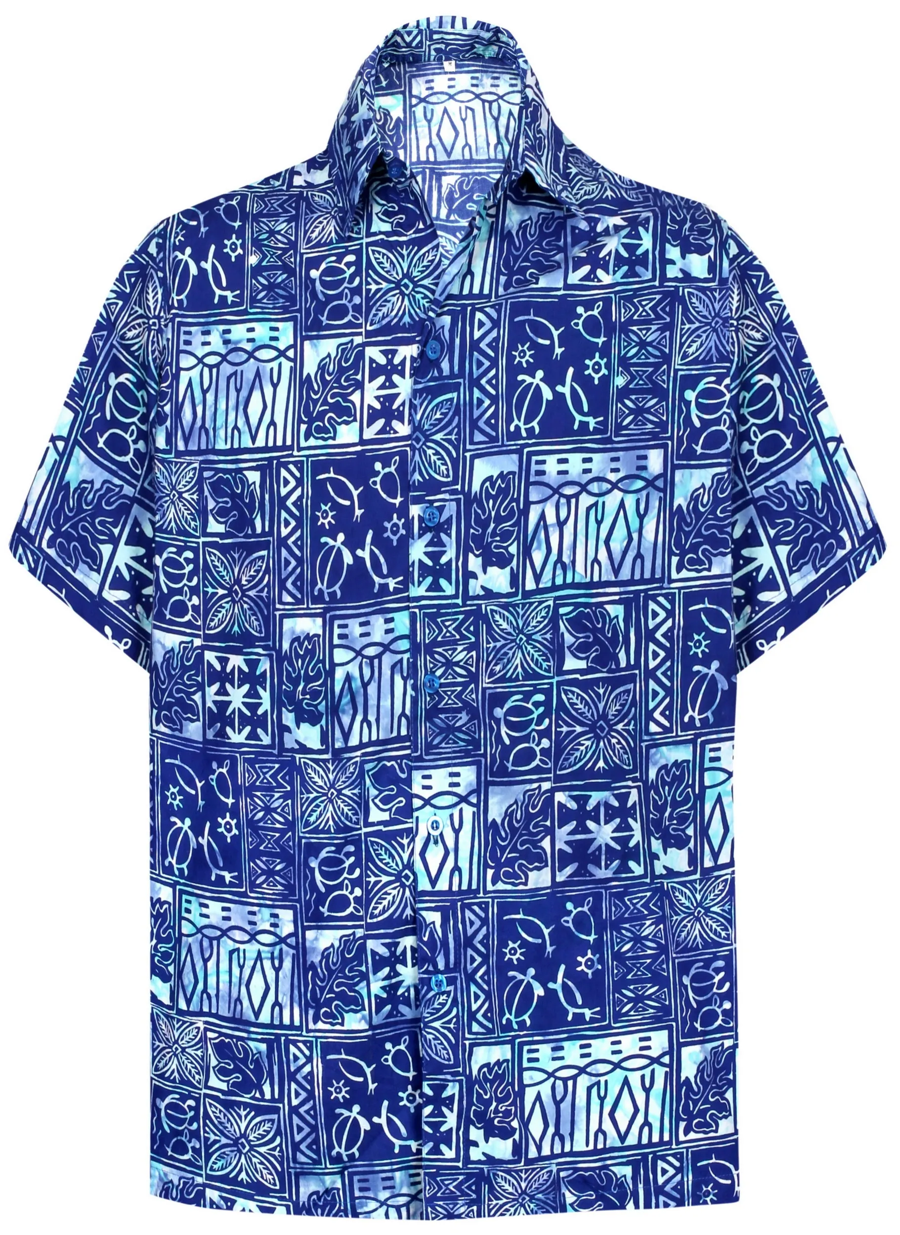 LA LEELA Men's Wear Summer Everyday Essentials Tropical Pocket Hawaiian  Casual  Shirt 100% NATURAL COTTON  Printed Royal Blue