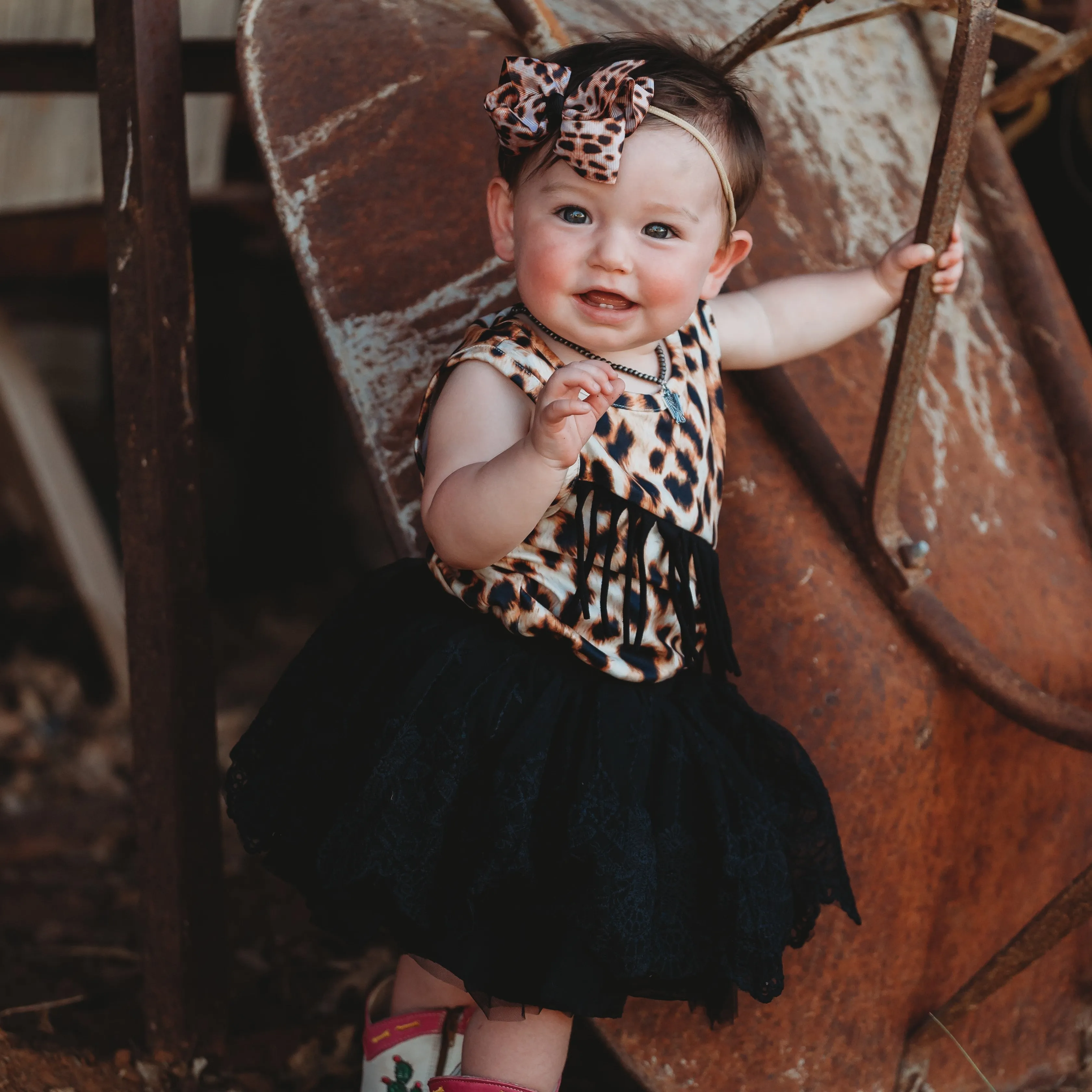 Leopard Sueded Fringe Onesie Baby (0-18M)