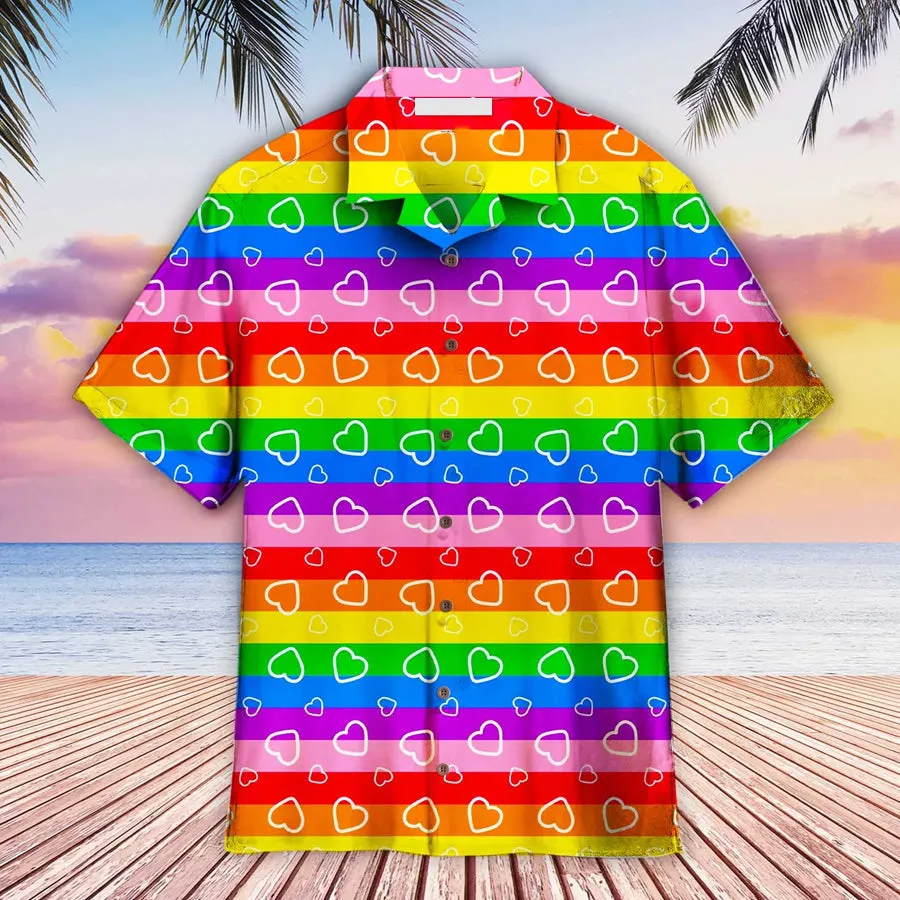 LGBT Aloha Hawaiian Shirts For Summer, Heart Rainbow Colorful LGBT Pride Aloha Hawaiian Shirts For Men Women