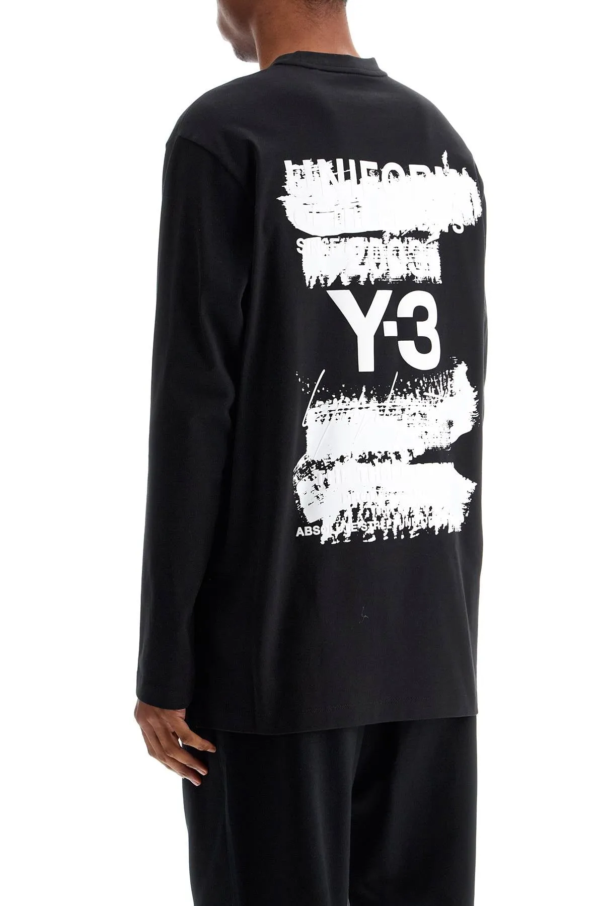 long sleeve black cotton t-shirt with men's graphic JN4880 BLACK
